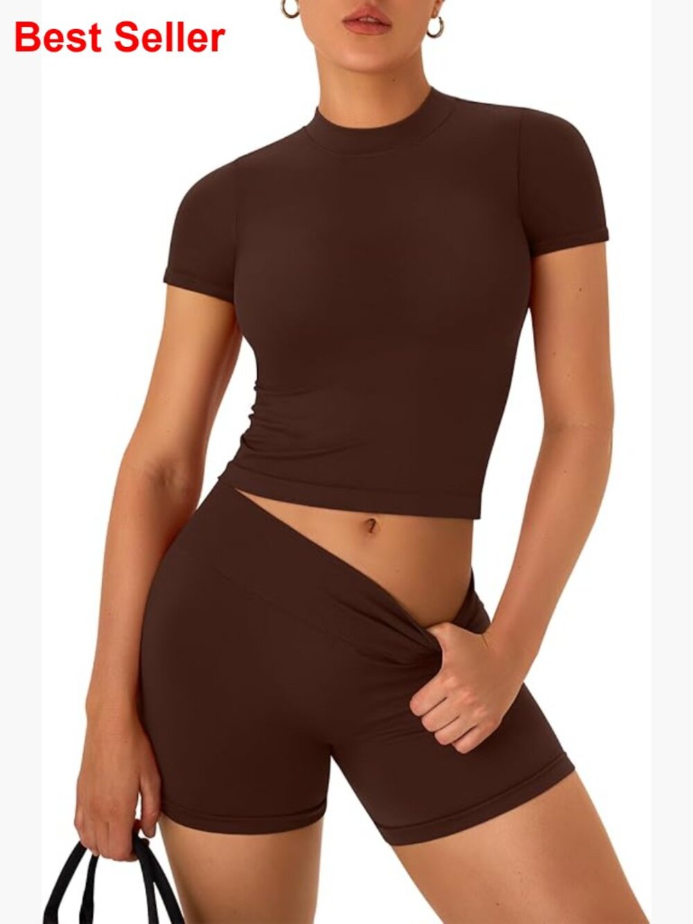 Seamless 2-Piece Workout Set With Scrunch Butt Shorts And Crew Neck Top
